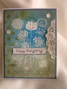 A card that fits any occasion using a Hero Arts stamp that is embossed with an inked background.